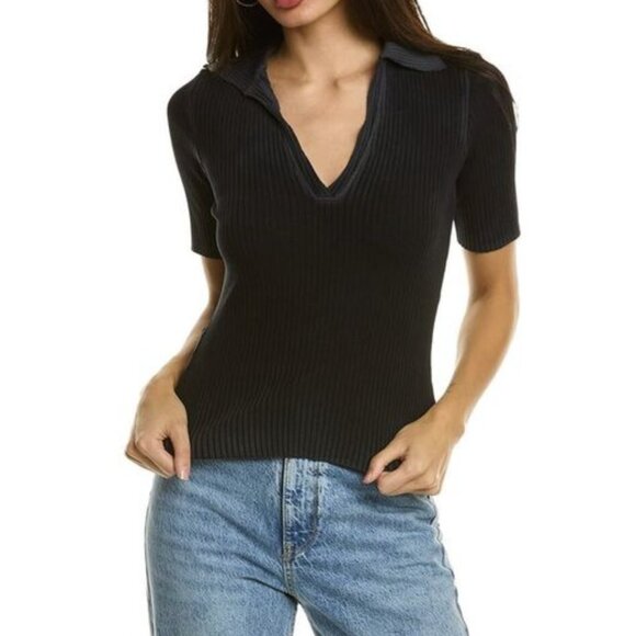Cotton Citizen Tops - NEW Cotton Citizen Ribbed Ibiza Polo Short Sleeve Tee Vintage Black Size Large